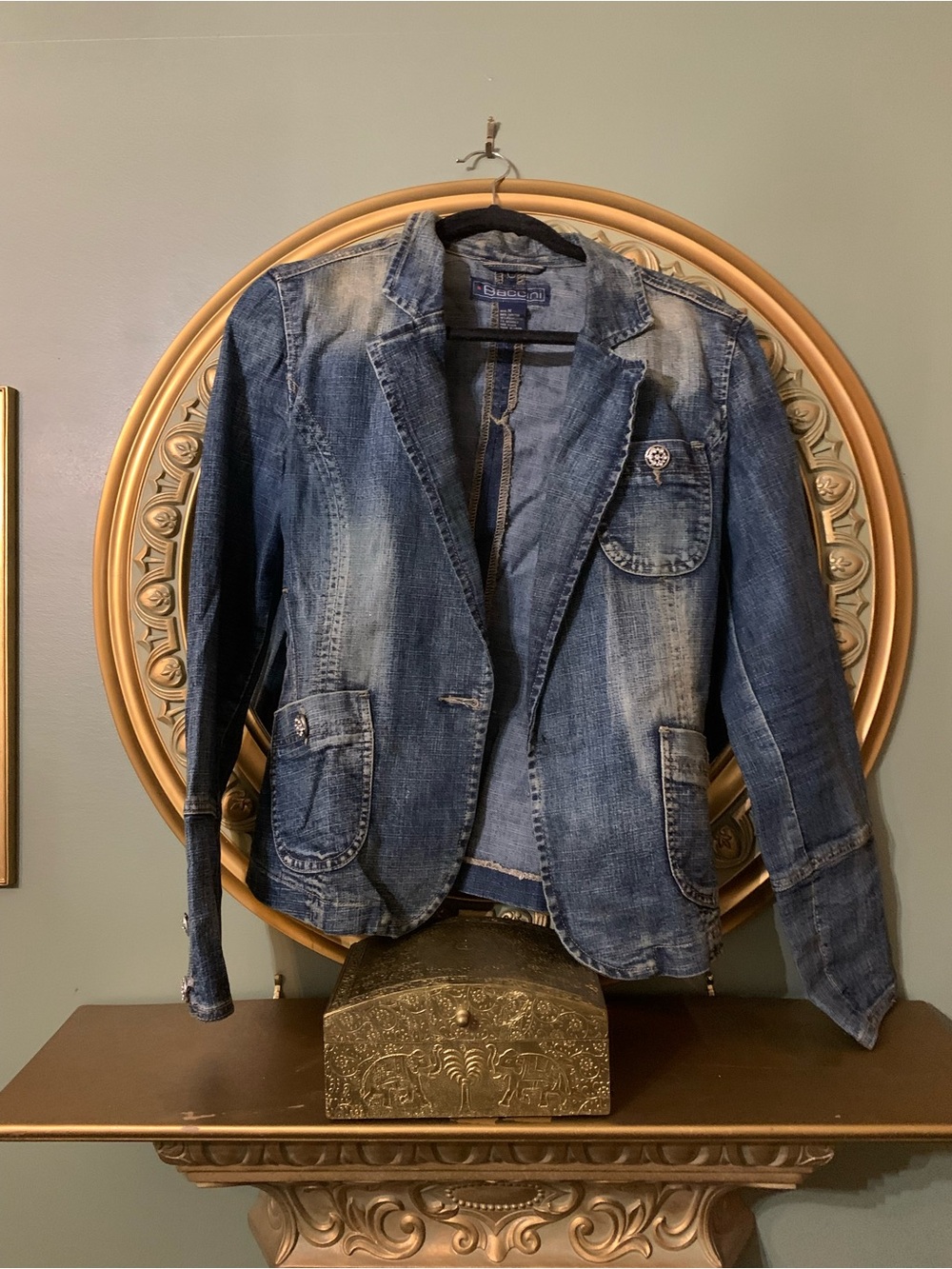 Baccini Distressed Blue Denim Blazer Jacket